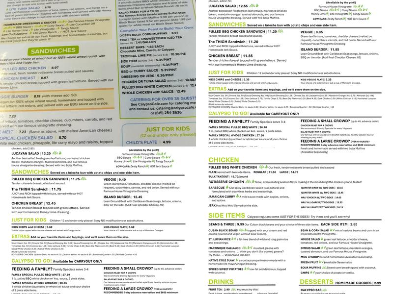 Calypso Cafe | 100 Oaks / Berry Hill Menu