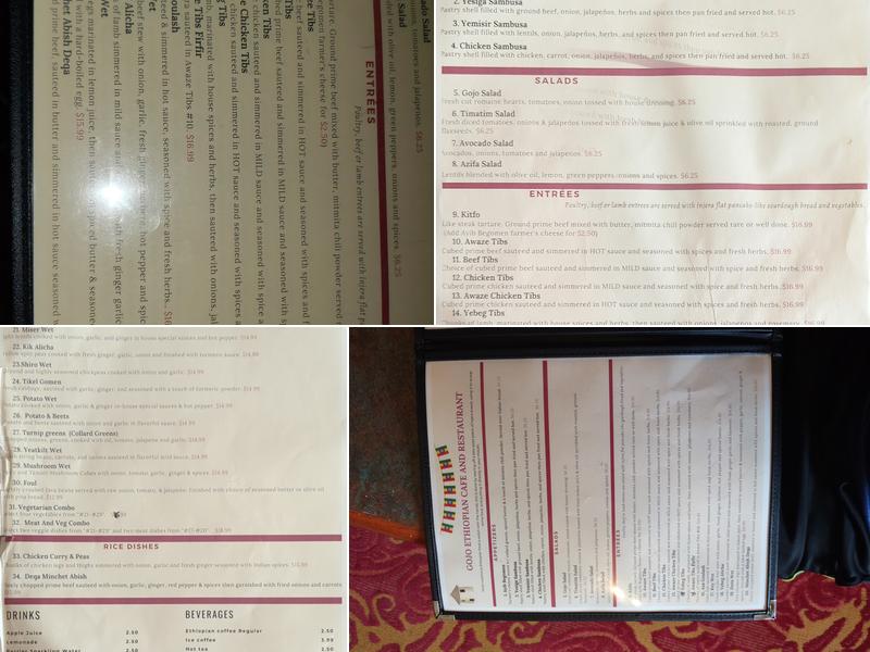 Gojo Ethiopian Cafe and Restaurant Menu