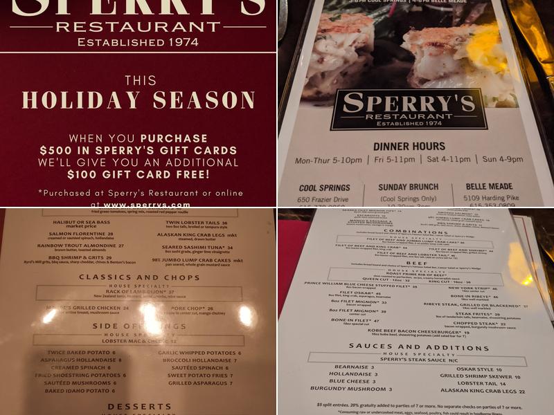 Sperry's Belle Meade Menu
