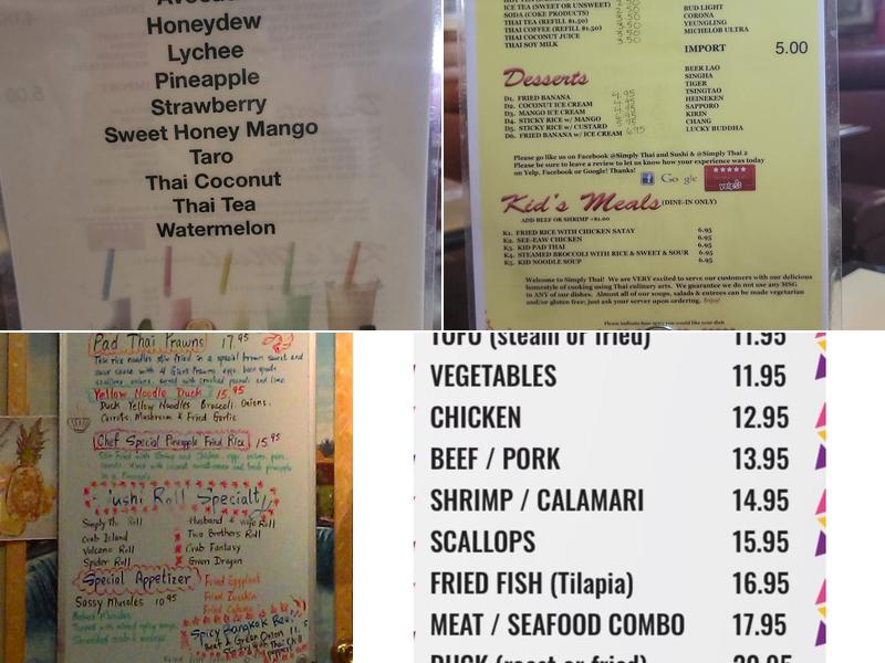 SIMPLY THAI AND SUSHI Menu