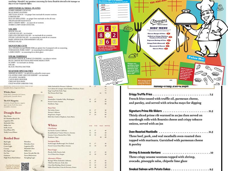 Connors Steak & Seafood Menu