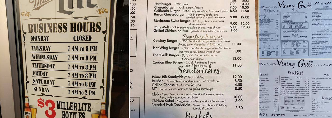 Vining Grill Menu