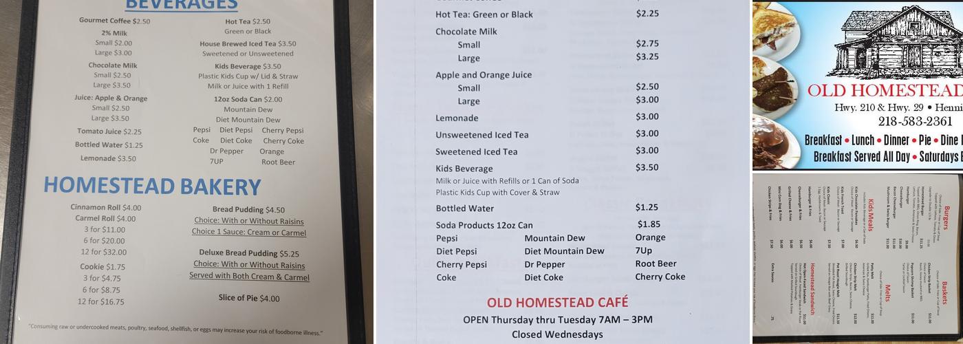 Old Homestead Cafe Menu