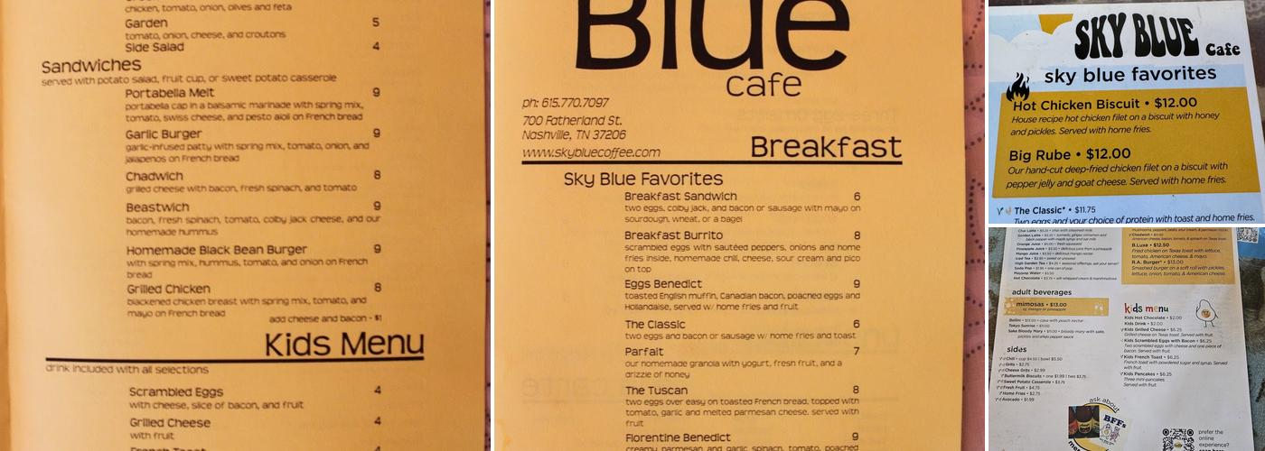 Sky Blue Cafe Menu