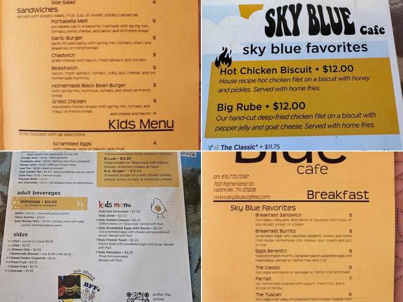Sky Blue Cafe Menu
