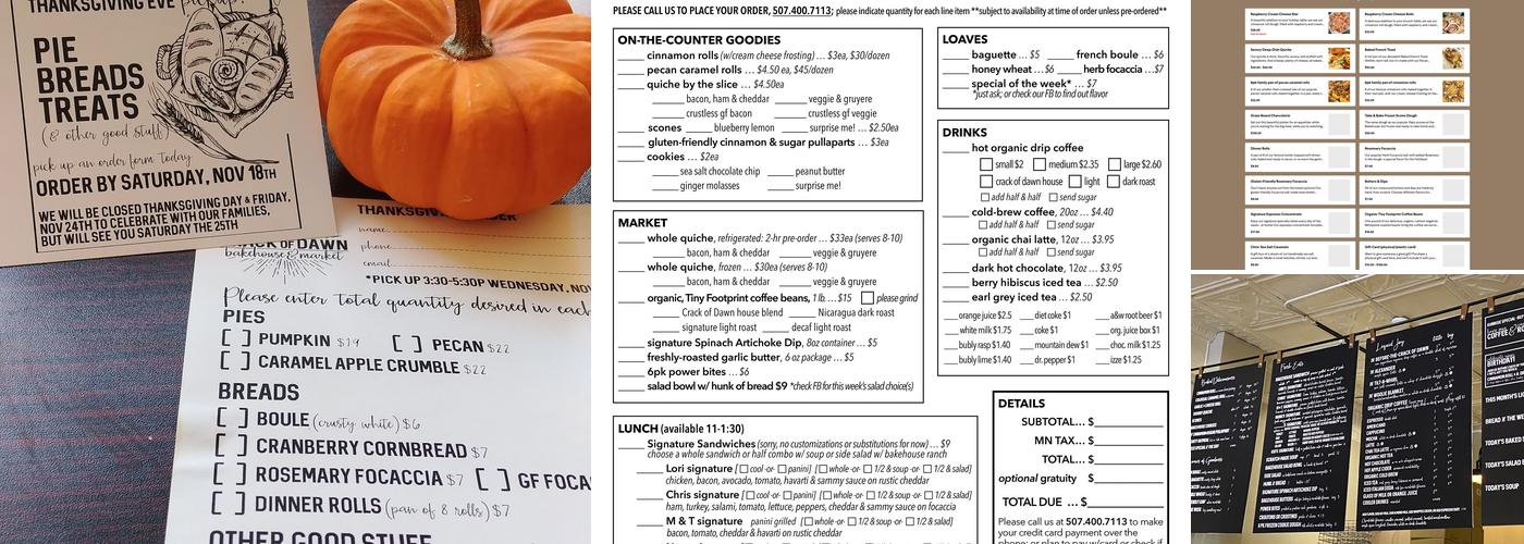 Crack Of Dawn bakehouse and market Menu