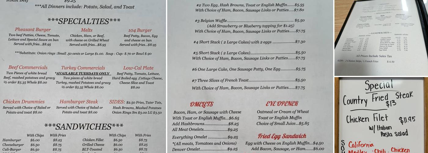 Pheasant Cafe Menu