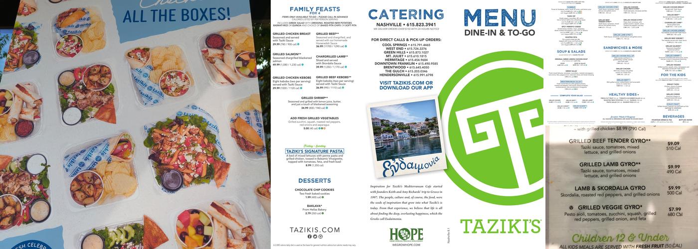 Taziki's Mediterranean Cafe - The Gulch Menu