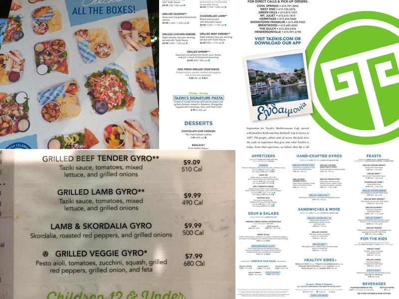 Taziki's Mediterranean Cafe - The Gulch Menu