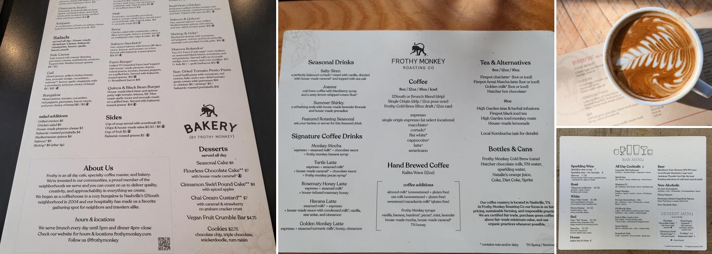 Frothy Monkey Menu