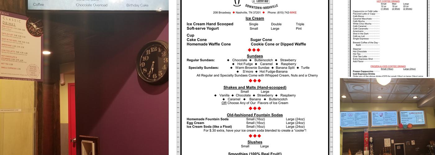 Mike's Ice Cream Menu