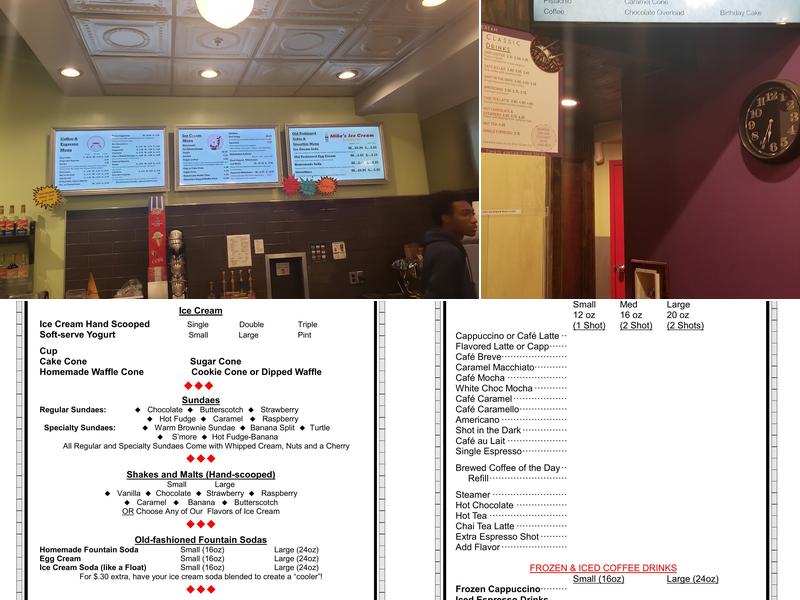 Mike's Ice Cream Menu