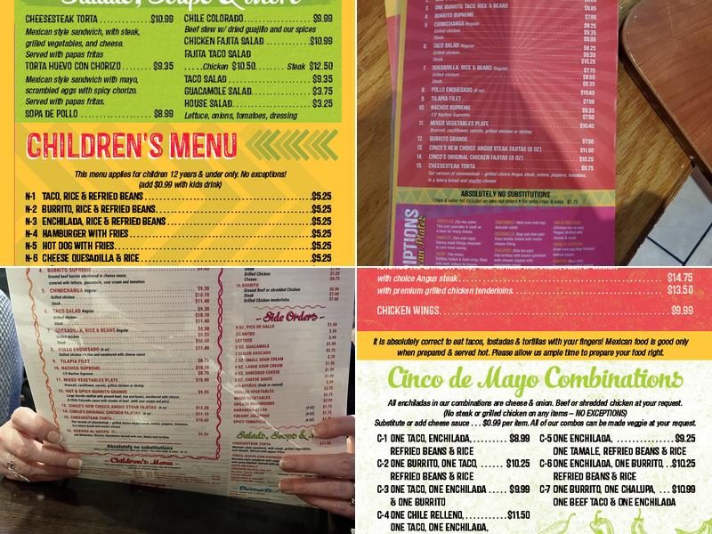 Cinco De Mayo Mexican Restaurant Menu