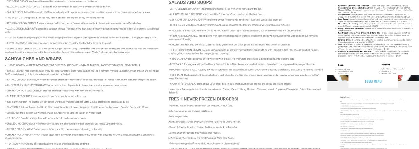 Depot Bar & Grill Menu