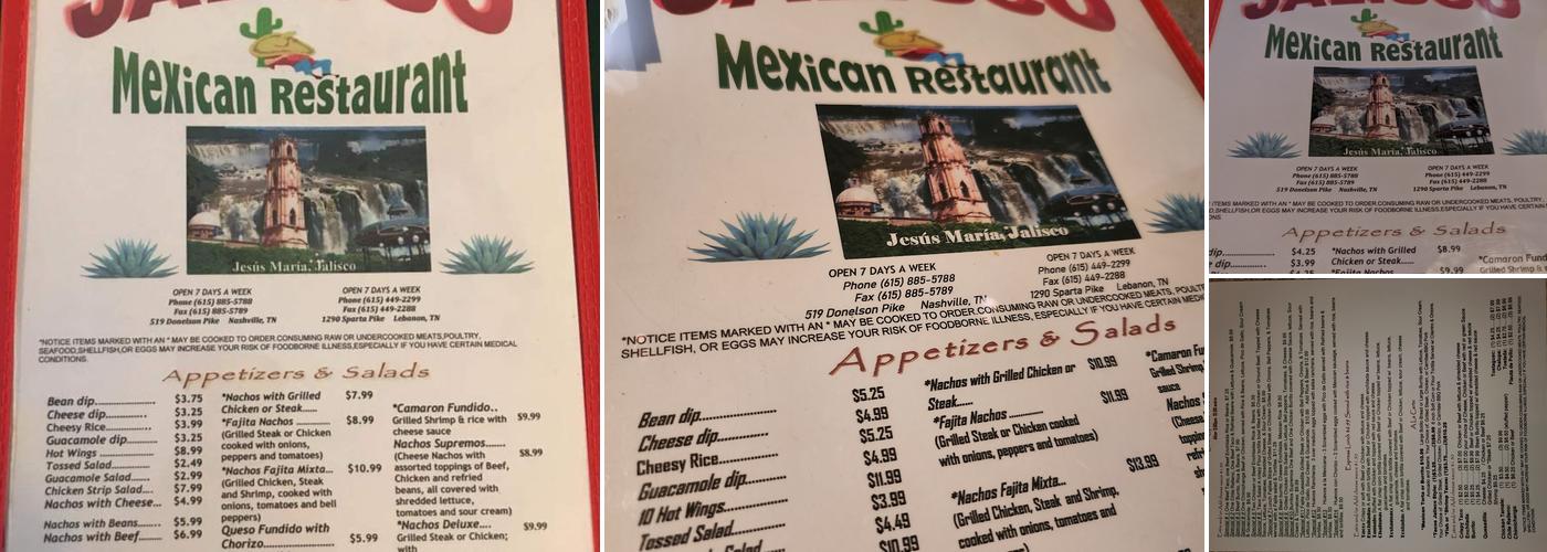Jalisco Menu