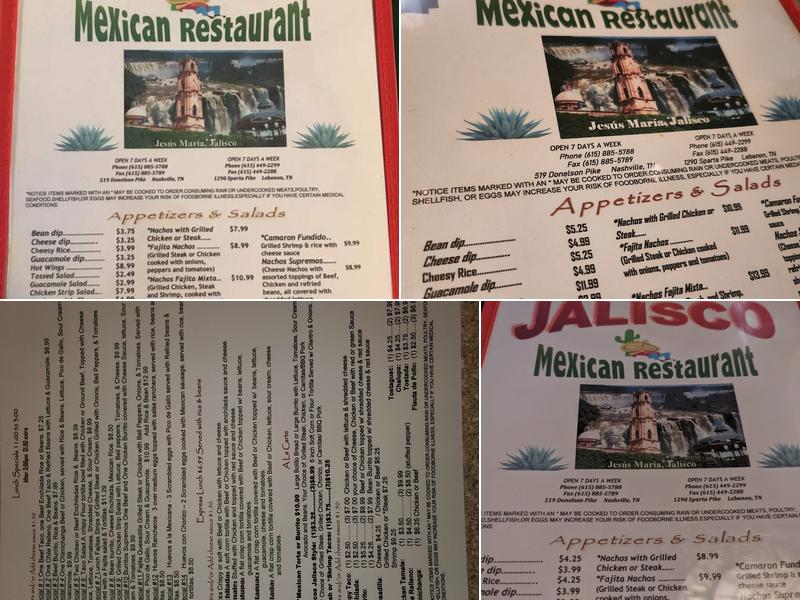 Jalisco Menu