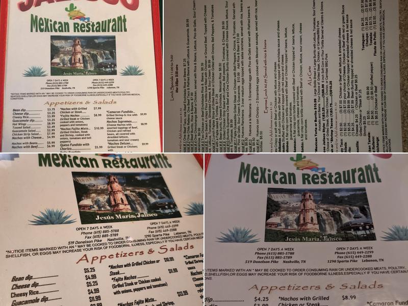 Jalisco Menu