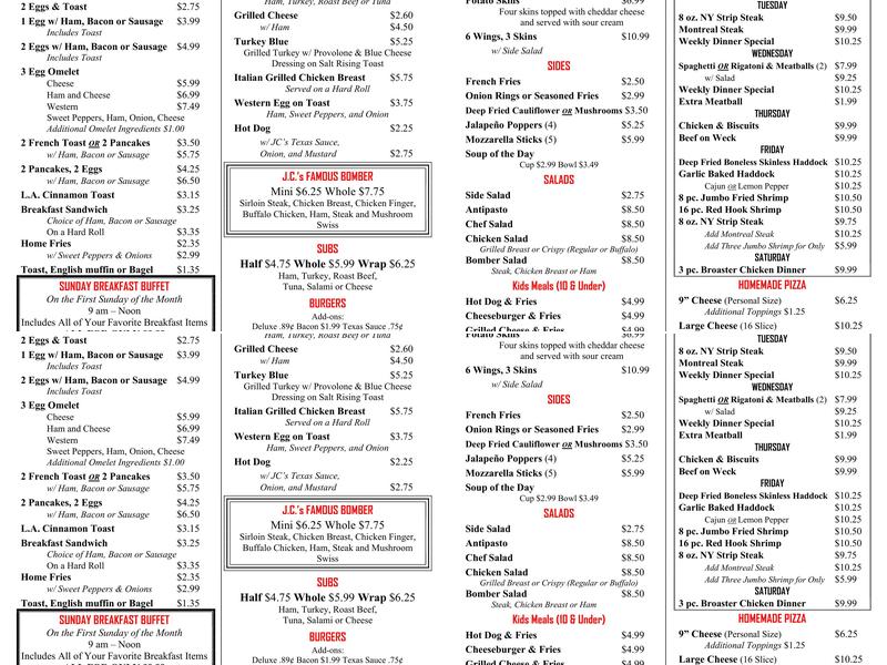 JC's Cafe Menu