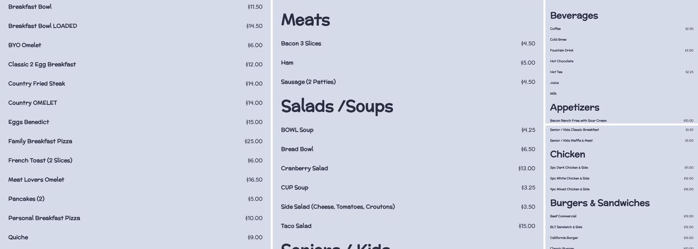 Nutcracker Cafe & Bakery Menu