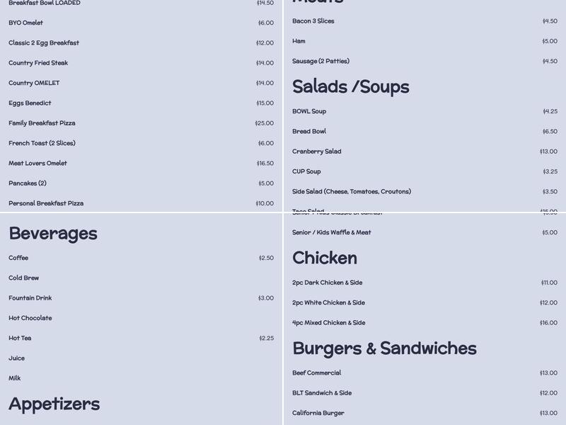 Nutcracker Cafe & Bakery Menu