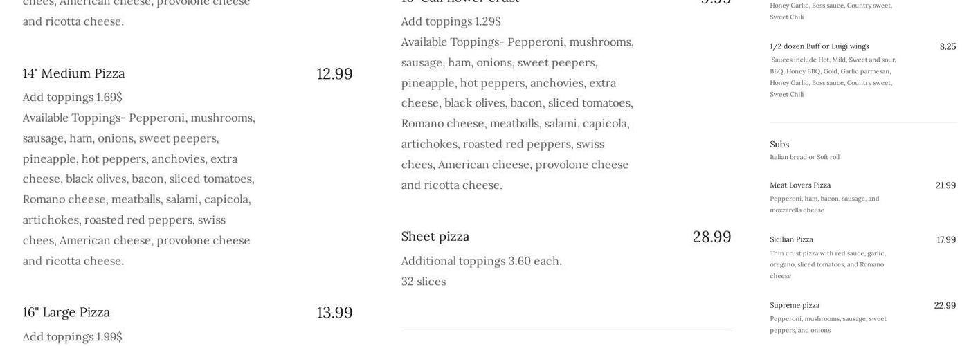 Luigi's Menu