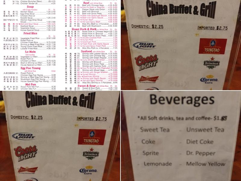 China buffet & grill Menu