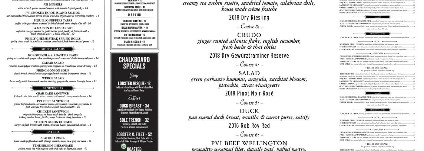 Pleasant Valley Inn Menu