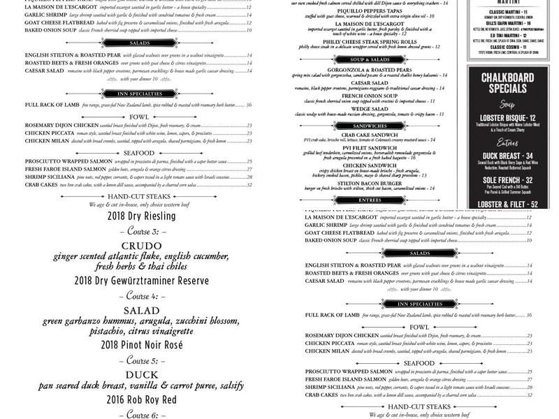 Pleasant Valley Inn Menu