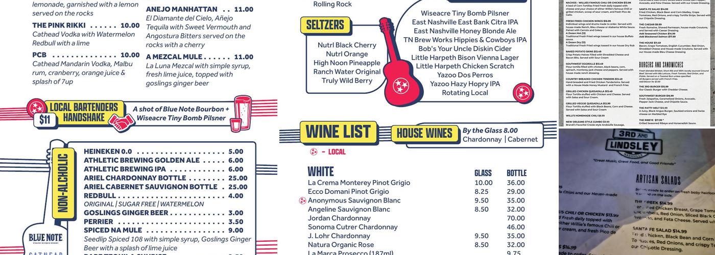 3rd & Lindsley Bar & Grill Menu