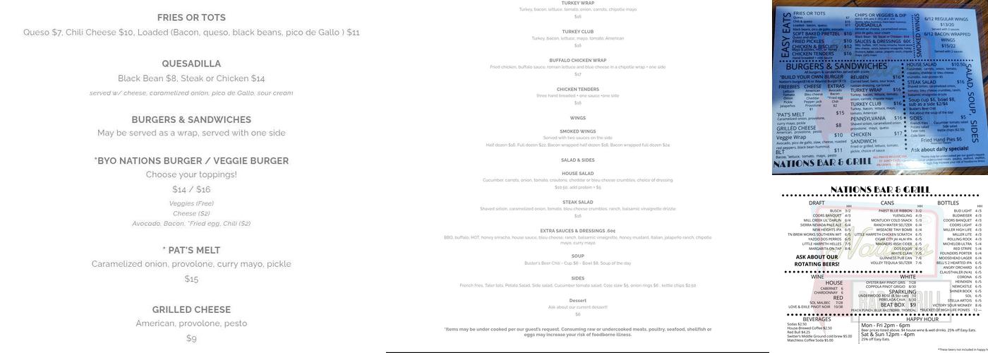 Nations Bar and Grill Menu