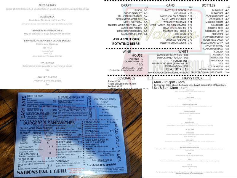 Nations Bar and Grill Menu