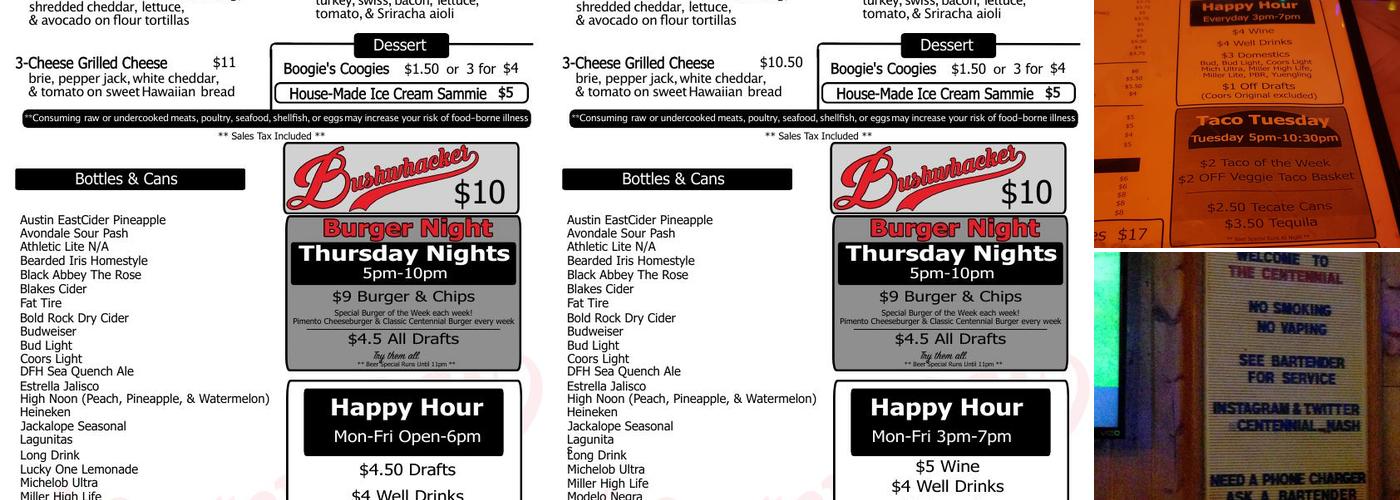The Centennial Menu