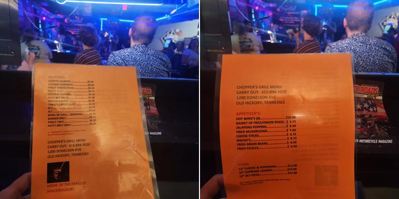 Chopper's Grill Menu