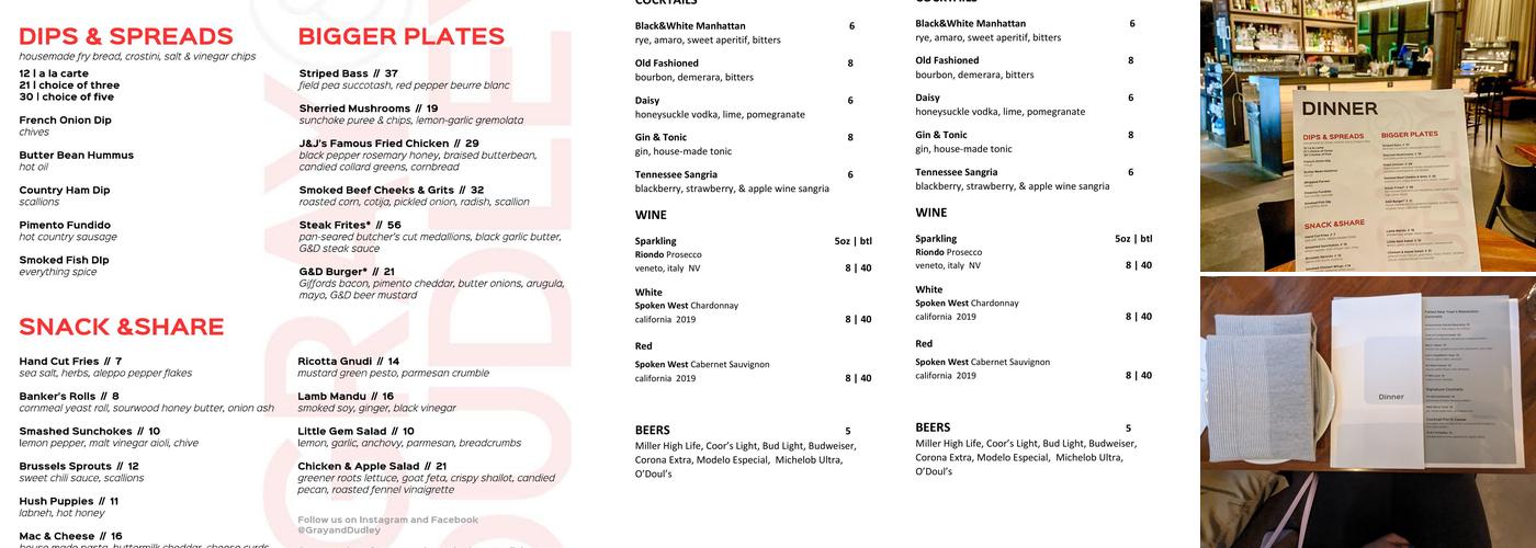 Gray & Dudley Menu