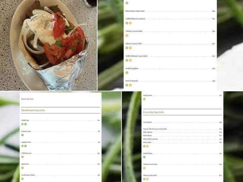 Yiasou Cafe Menu