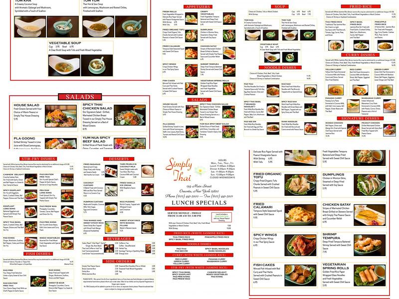 Simply Thai Restaurant Menu