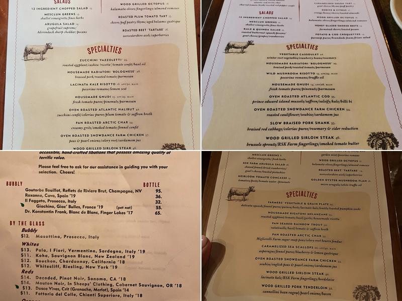 Peekamoose Restaurant Menu