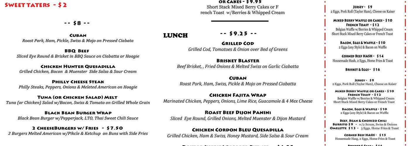 Arkville Bread & Breakfast Menu