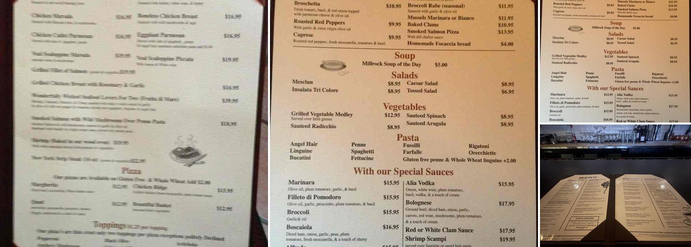 Millrock Restaurant & Bar Room Menu