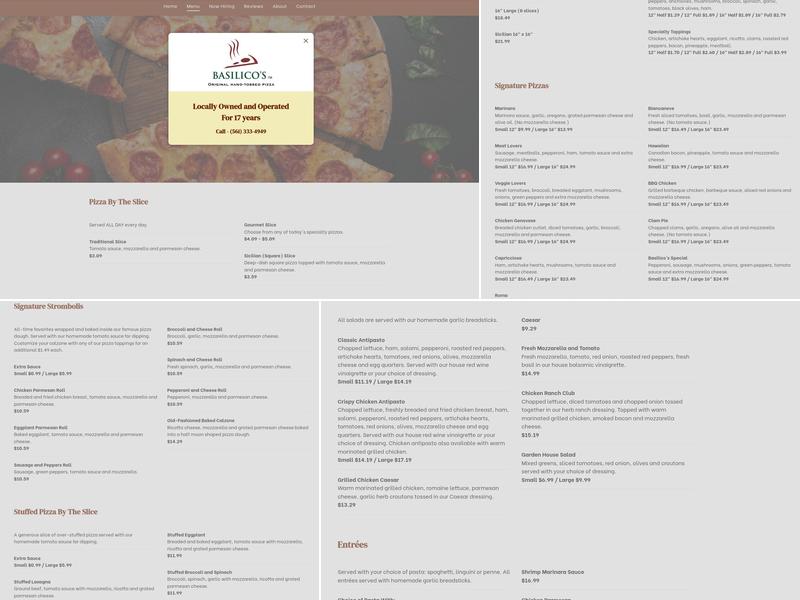 Basilico's Original Hand-Tossed Pizza Menu