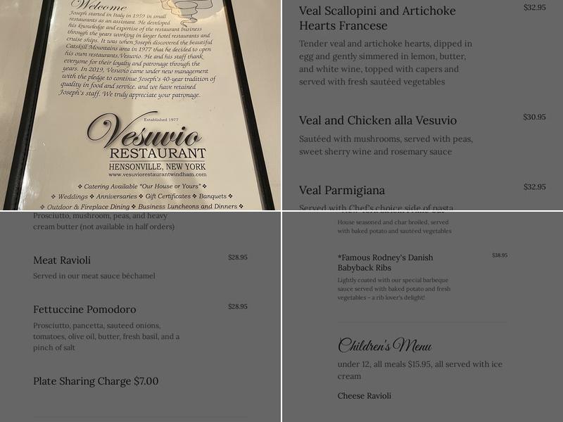 Vesuvio Restaurant Menu