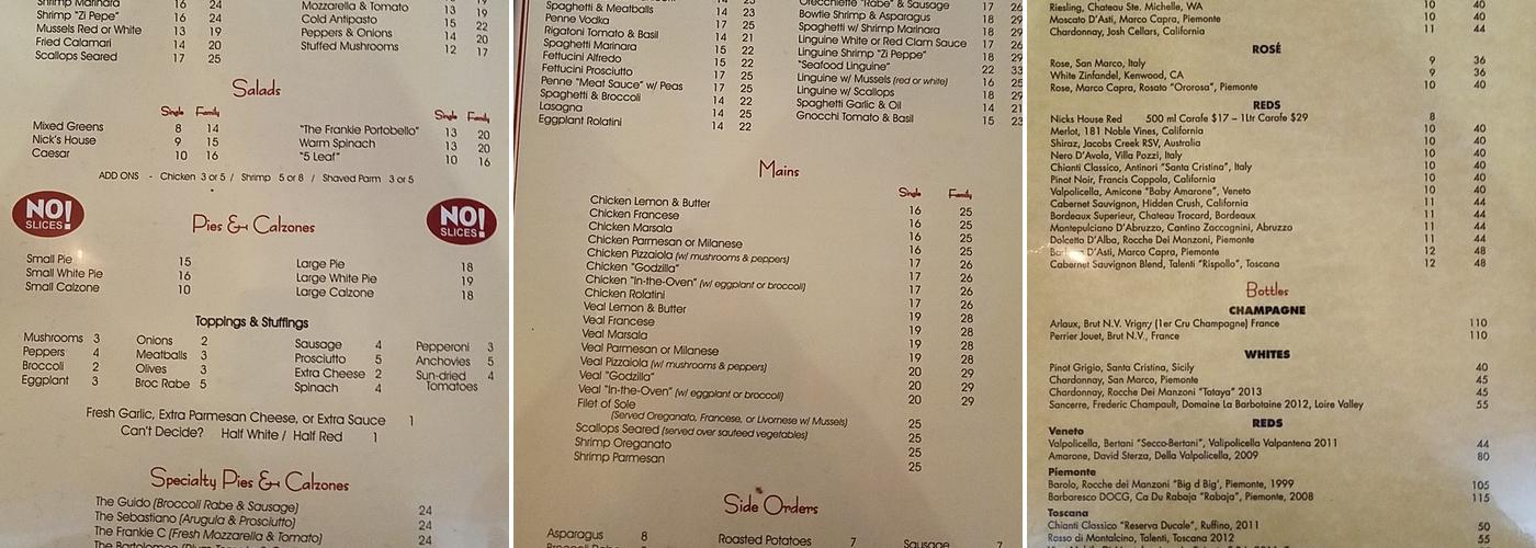 Nick's Menu