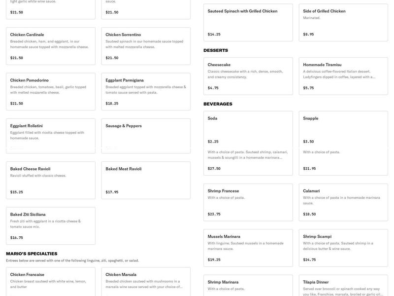 Mario's Pizza Menu