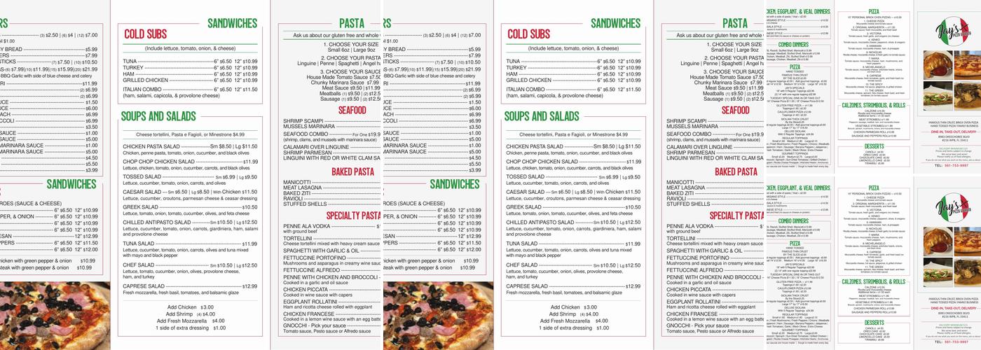 Jay's Pizza & Pasta Menu