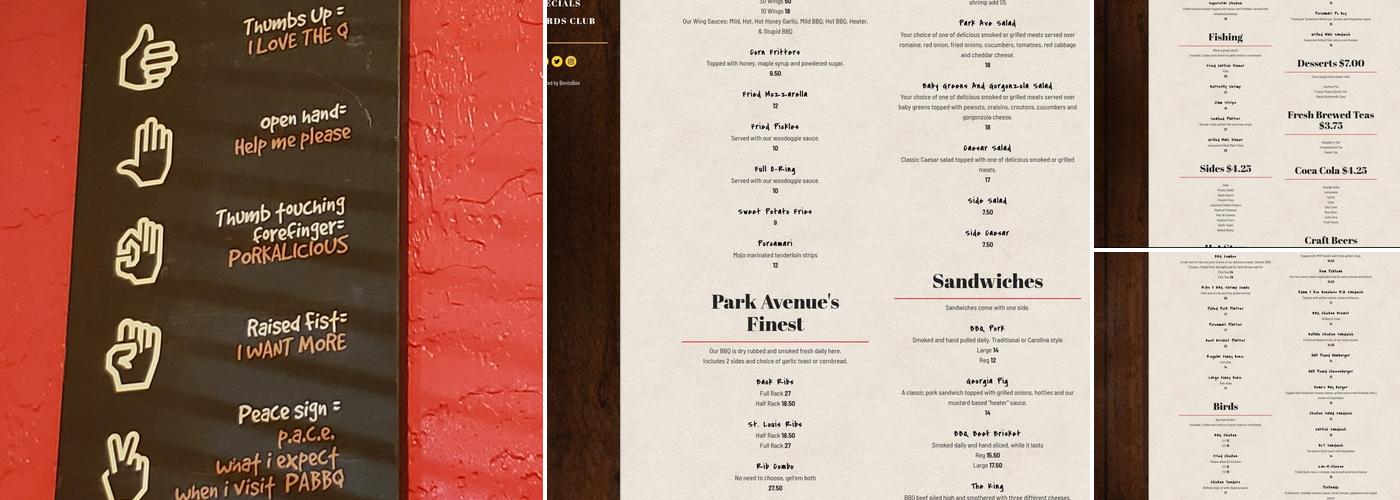 Park Avenue BBQ Grille Menu