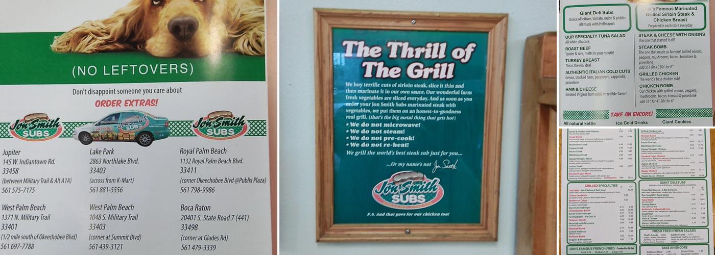 Jon Smith Subs Menu
