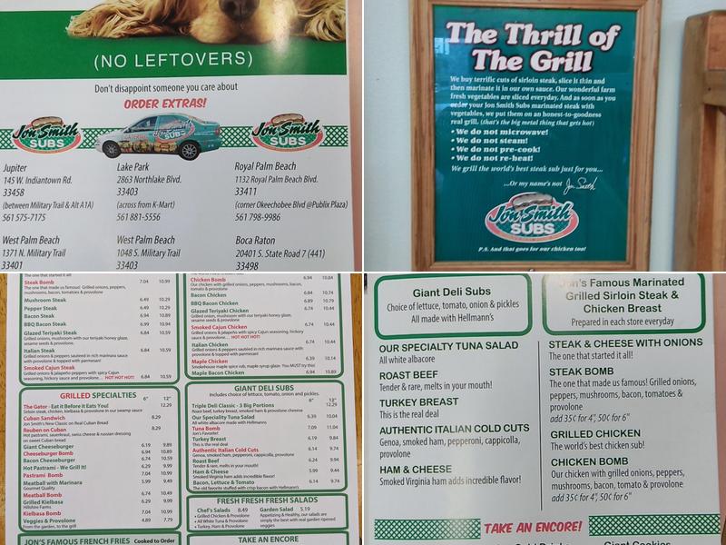 Jon Smith Subs Menu