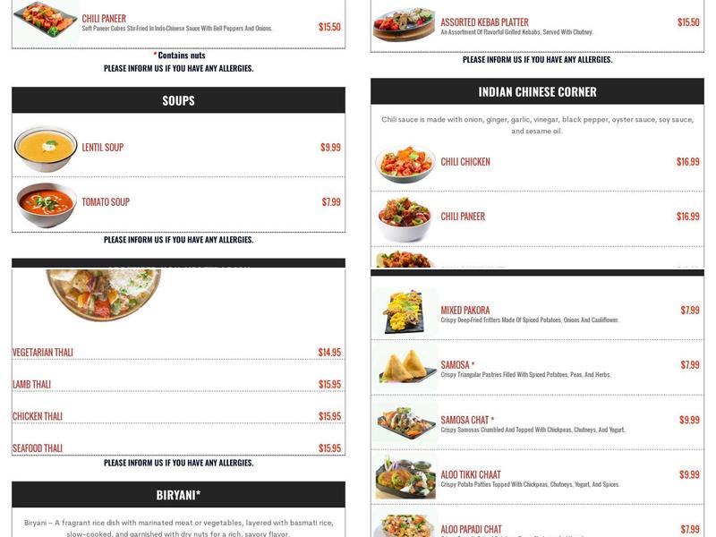Raagini Menu
