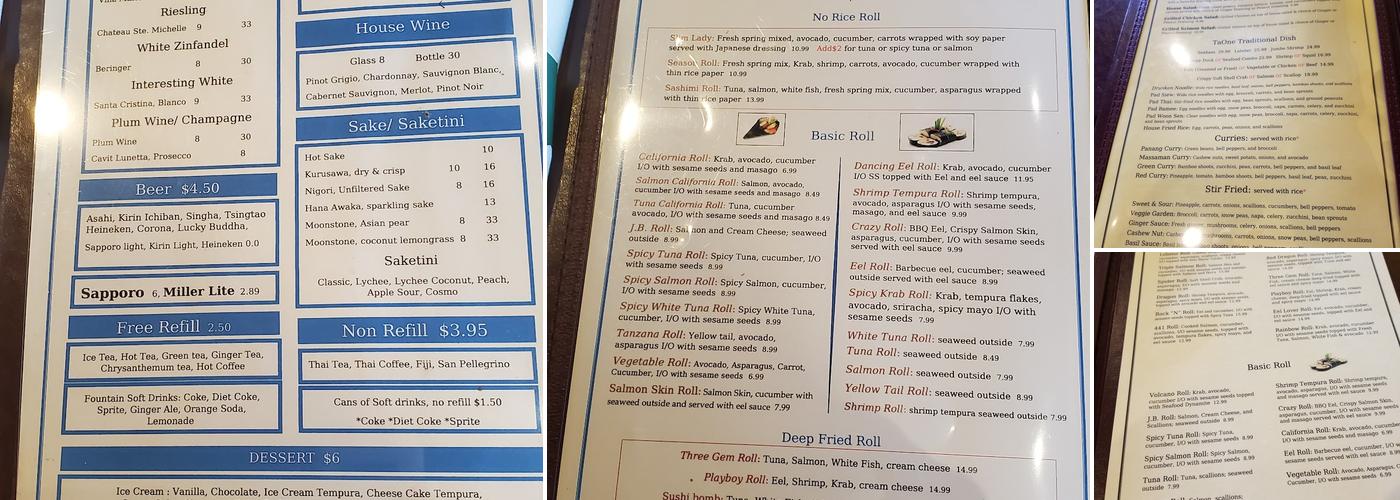 TaOne Asian Fusion Menu