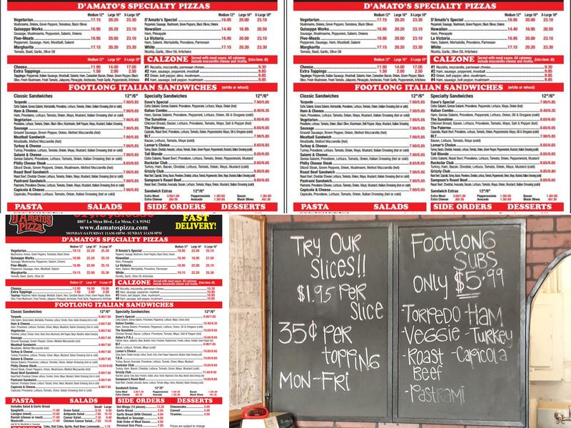 D'Amatos Pizza Menu